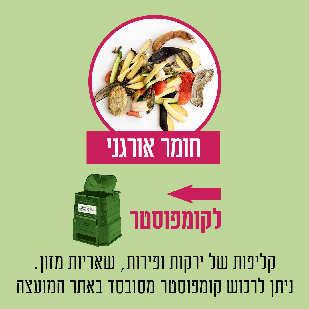 חומר אורגני לקומפוסטר. ניתן לרכוש קומפוסטר מסובסד