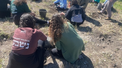 ילדים יושבים על האדמה וחופרים עם כלי עבודה.jpg